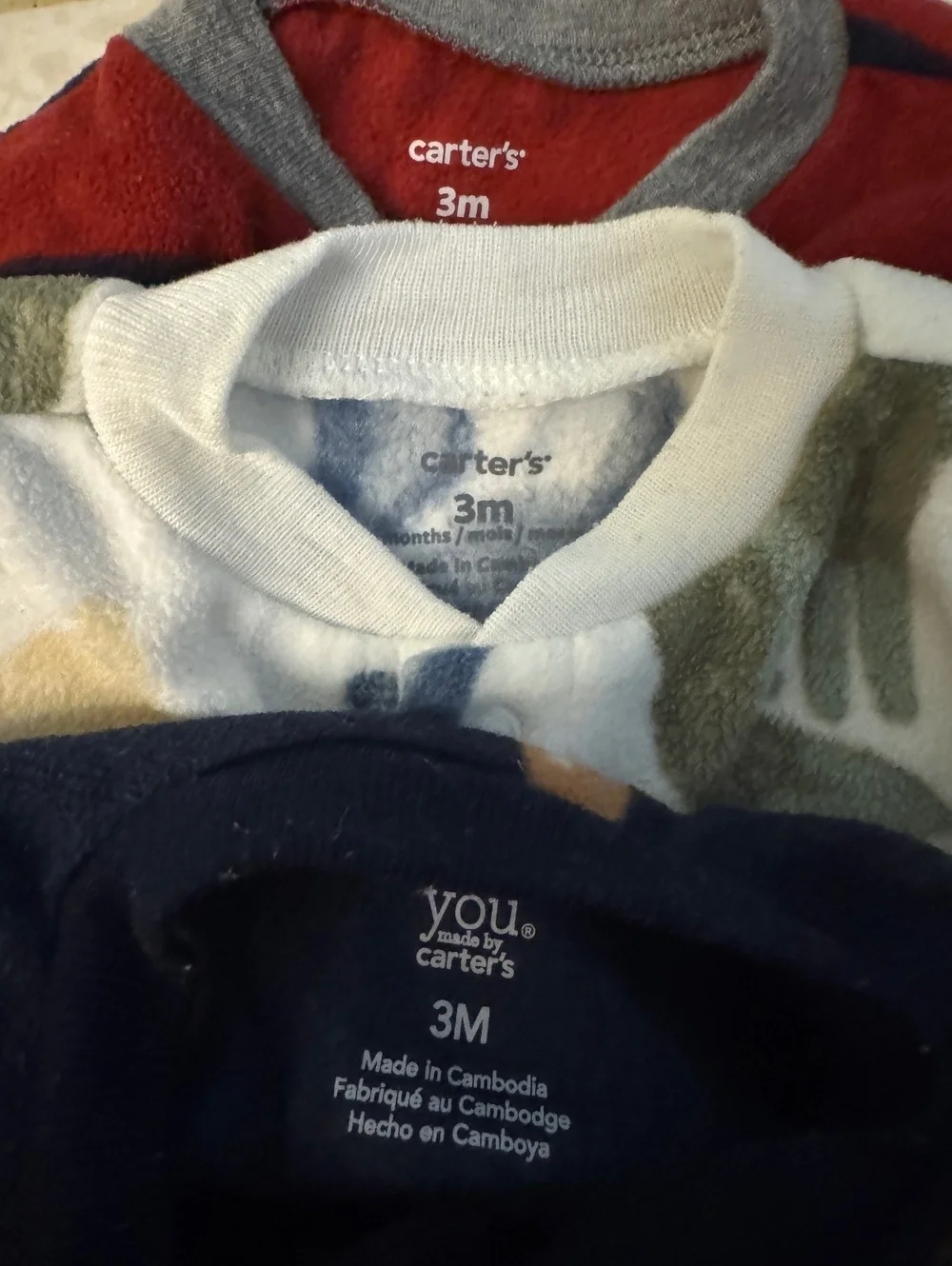 Carters Baby Boy Fleece Footed Pajamas Bundle 3 Months 3 Pc Cozy Sleepers